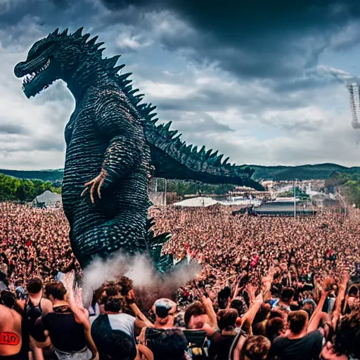 Prompt: Godzilla performing at Woodstock, Leica 20mm, 4K