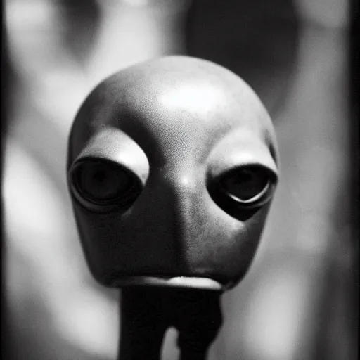 Prompt: portrait of alien beings, 85mm, by Diane Arbus, black and white, bokeh, lomography