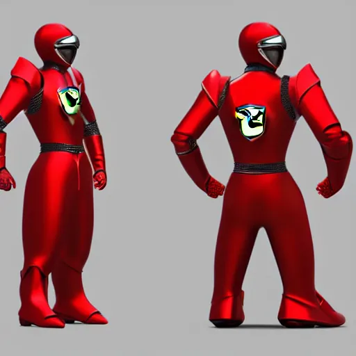 Prompt: Tokusatsu character based on Ferrari, red metallic body, chest plate with Ferrari logo, stylized motorcycle helmet, unreal engine, 3D model