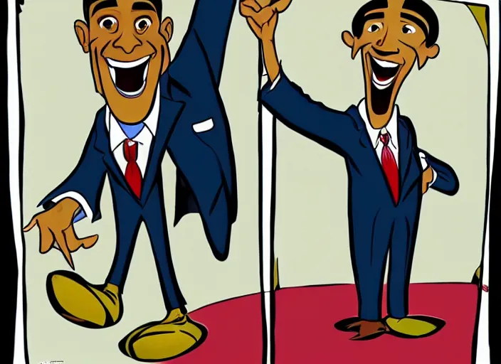 Image similar to cute obama in the style of a 1 9 2 0 s rubber hose walt disney cartoon