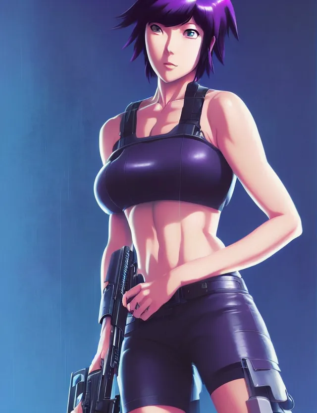 Image similar to a fullbody portrait of motoko kusanagi the major ghost in the shell : : stand alone complex, under repairs, maintenance : : by ilya kuvshinov, rossdraws, artgerm, sola digital arts, anti aliasing, raytracing : :