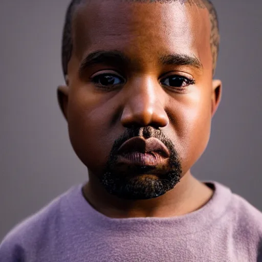 Image similar to the face of kanye west at 5 years old, portrait by julia cameron, chiaroscuro lighting, shallow depth of field, 8 0 mm, f 1. 8