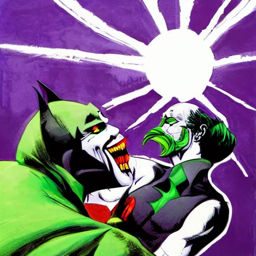 Image similar to batman fighting the joker in a garden by night in the style of justin mortimer