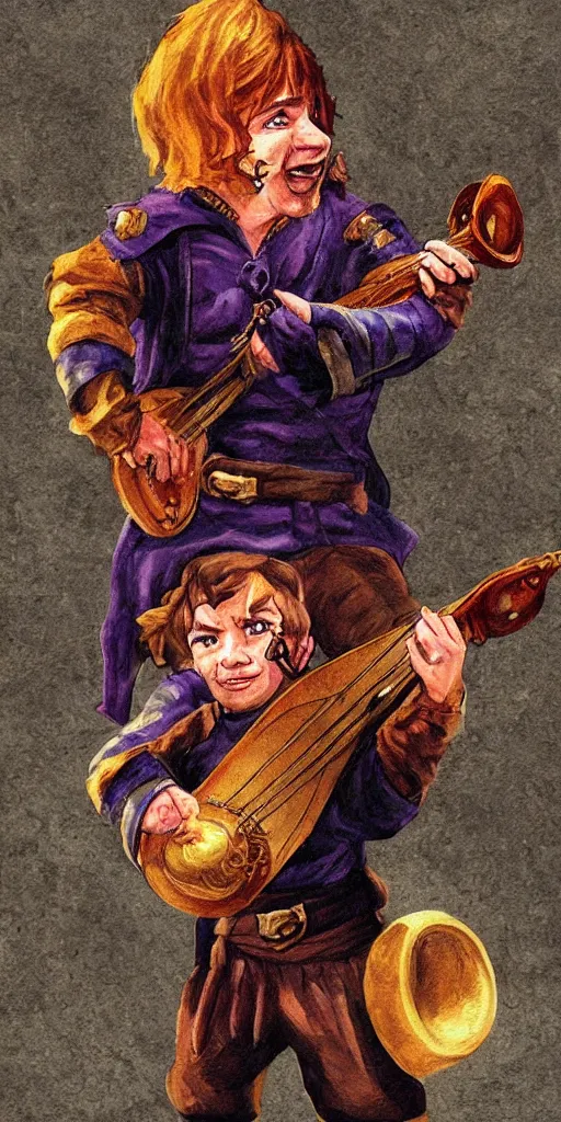 Image similar to artwork of an halfling bard in the style of everquest 1 9 9 9