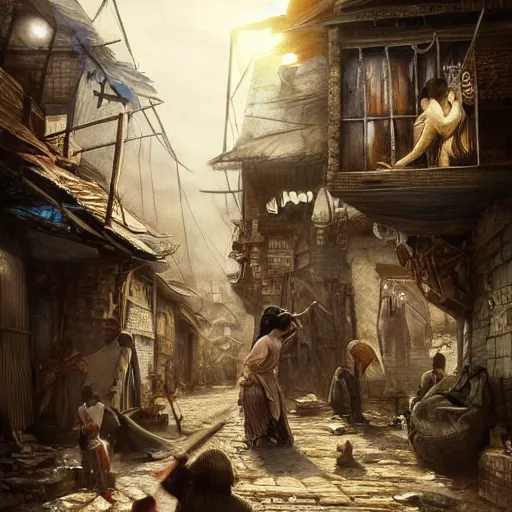 slum neighborhood in lord of the ring world, fantasy