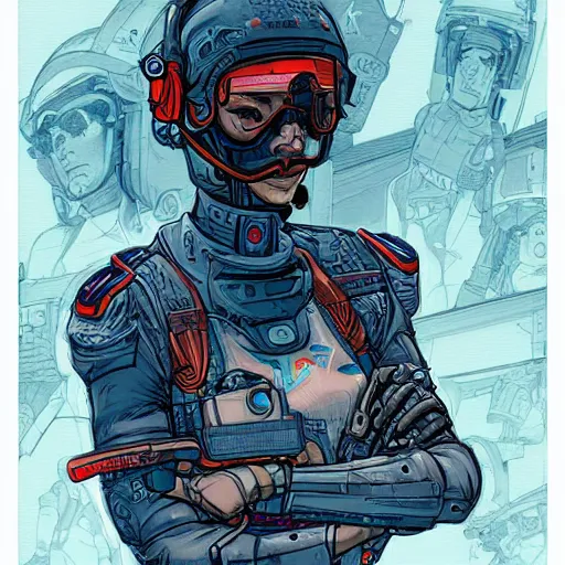 Prompt: illustration of a cyberpunk military woman by james jean