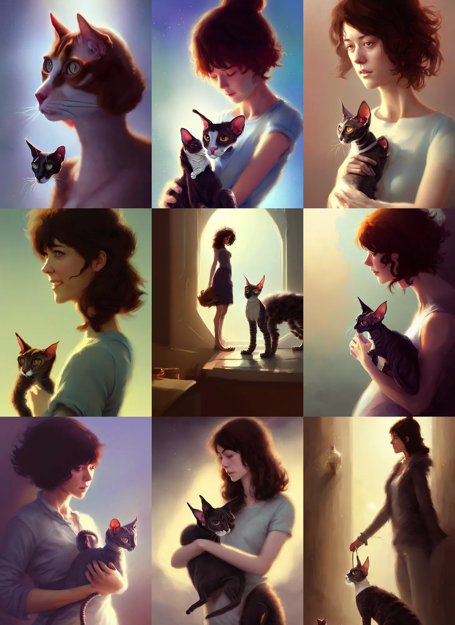 Prompt: Mary Elizabeth Winstead holding a Cornish Rex cat, , details, sharp focus, illustration, by Jordan Grimmer and greg rutkowski, Trending artstation, pixiv, digital Art