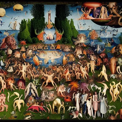 Prompt: a 3 5 mm photography of a bosch the garden of earthly delights with real humans, plants and creatures, taken by david lachapelle - 9