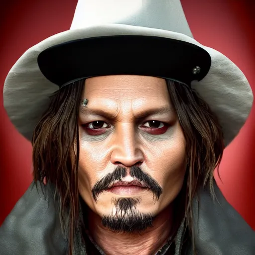 Image similar to portrait of johnny depp as a bishop, ultra realistic photography, highly detailed, photorealistic, octane render, 8 k, unreal engine