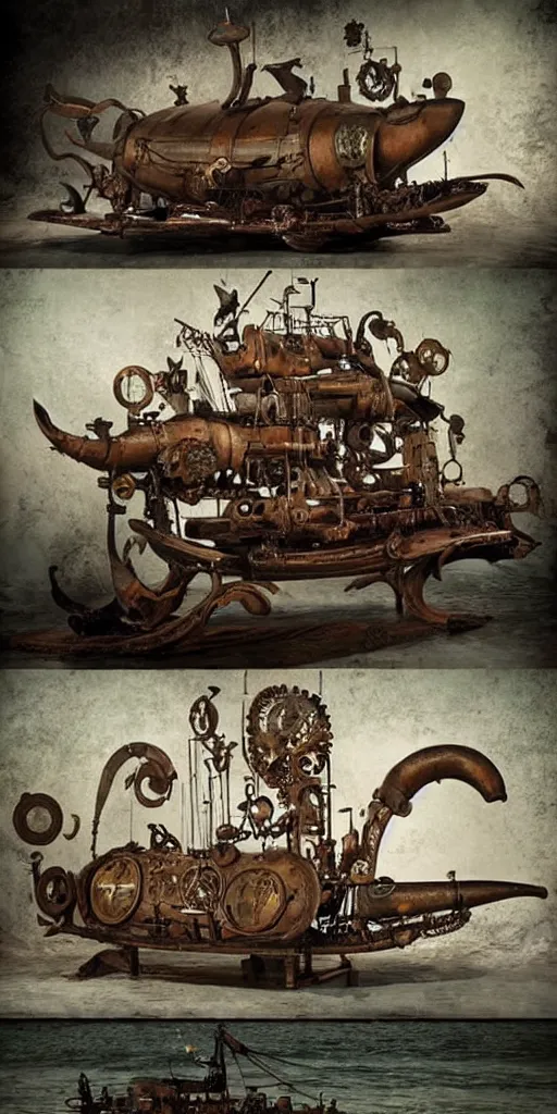 Image similar to a vintage steampunk living whale submarine by alexander jansson and leonardo da vinci