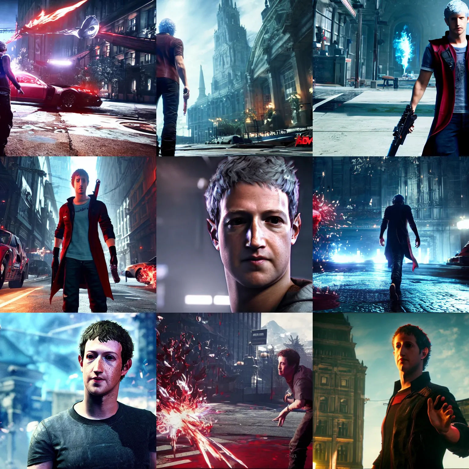 Prompt: mark zuckerberg playing dante from devil may cry 5, high detail, in - game cutscene, 4 k