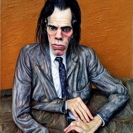 Image similar to high quality high detail painting by lucian freud, hd, dead nick cave