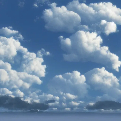 Prompt: puffy peaceful clouds, matte painting, 4k