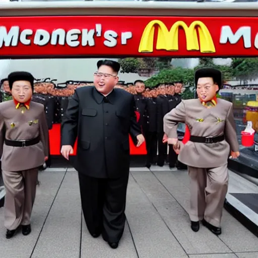 Image similar to mecha Kim Jong Un attacking Mcdonalds