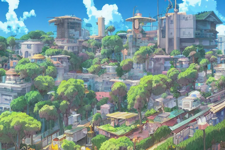 Image similar to los angeles. 4 k digital paint by studio ghibli hayao miyazaki. very sharp and detailed. trending on artstation and behance.