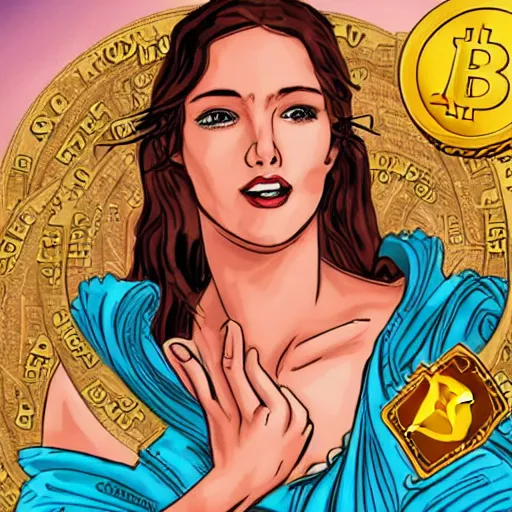 Prompt: aphrodite is eating bitcoins