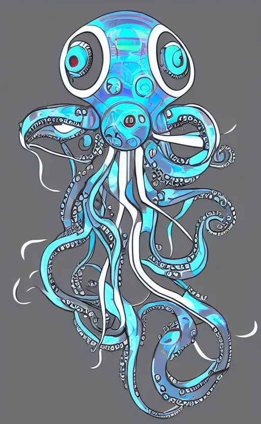 Image similar to cyborg robot electric octopus, digital art, vector art