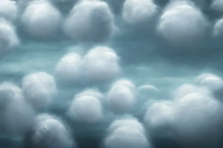 Prompt: a flock of many round puffy white clouds swirling into large clear blobs of rippling glass, abstract environment, lightning, award winning art, epic dreamlike fantasy landscape, ultra realistic,