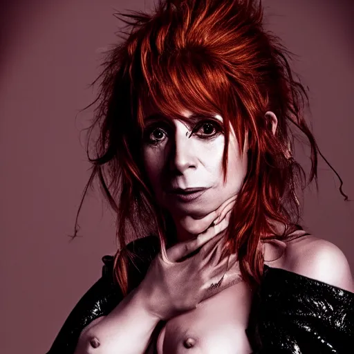 Prompt: mylene farmer by nick knight, dark themed, red weapon 8 k s 3 5, cooke anamorphic / i lenses, highly detailed, cinematic lighting