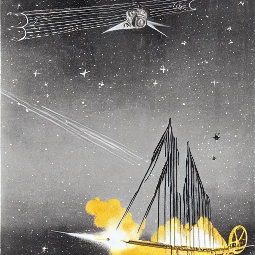 Image similar to A Portuguese rocket-powered caravel soaring through outer space, with stars and galaxies in the background