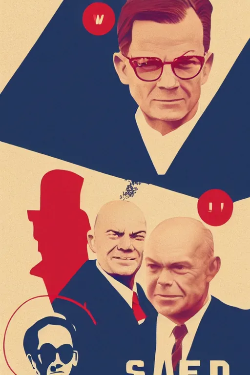 Prompt: minimal movie poster, eisenhow, scott kurwood is united states president dwight eisenhower, solid colors, cinematic, fan art, trending on artstation