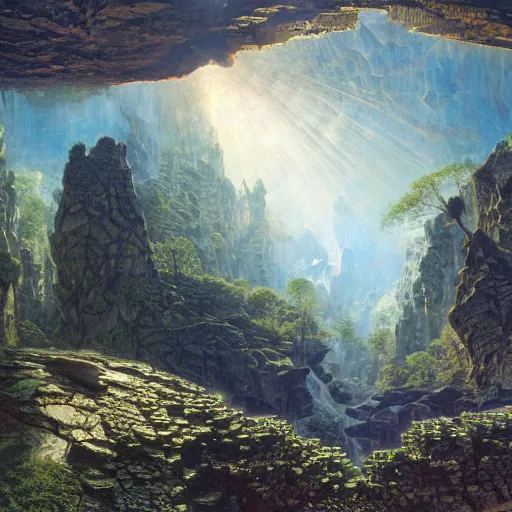 Prompt: a massive organic bio crystallographic megastructure in a canyon, by ernst haeckel, by lebbeus woods, by albert bierstadt, photorealistic, zaha hadid, volumetric lighting, detailed, intricate, raytrace, octane, mirror, cgscociety,