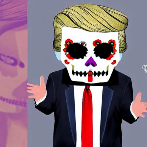 Image similar to donald trump wearing a dia de los muertos mask