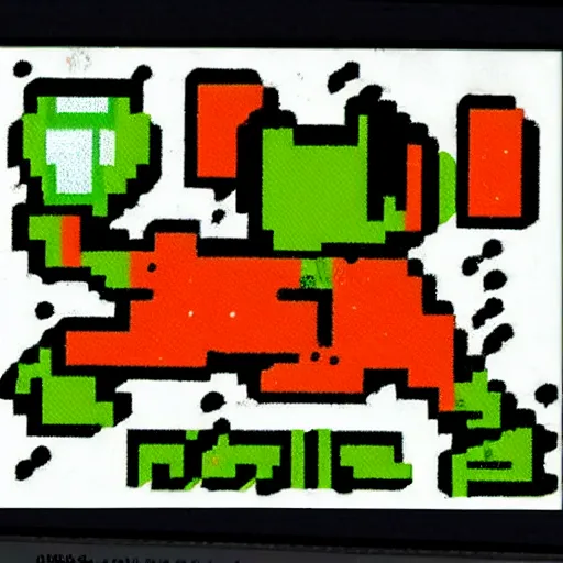 Image similar to extreme long shot, 8 bit nes graphics. antropomorphic muscular masculine pepe the frog. kickboxer fighter, in shorts. wolf head. art from nes game cartridge