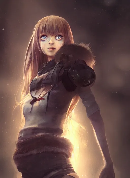 Prompt: detailed still of holo from spice and wolf in fallout, wolfgirl, detailed realistic face, digital art, by charlie bowater, by magali villeneuve, gorgeous lighting, unreal engine, movie composition