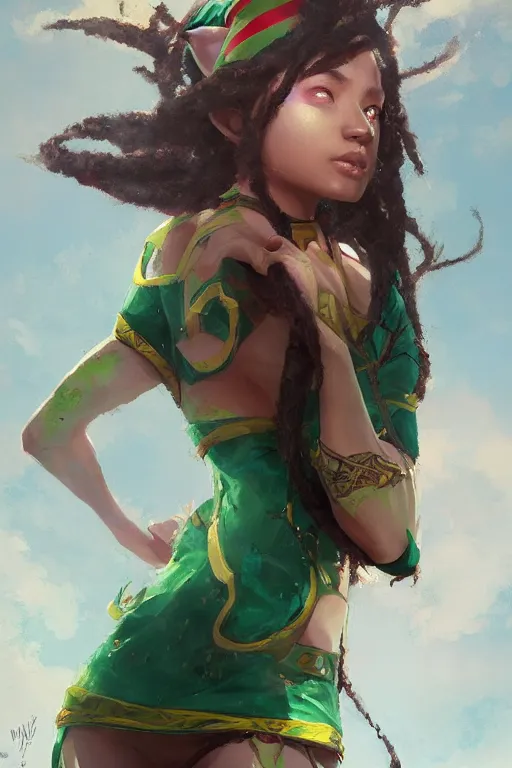 Prompt: A stunningly beautiful Rastafarian Elf woman by WLOP, greg rutkowski and ross tran