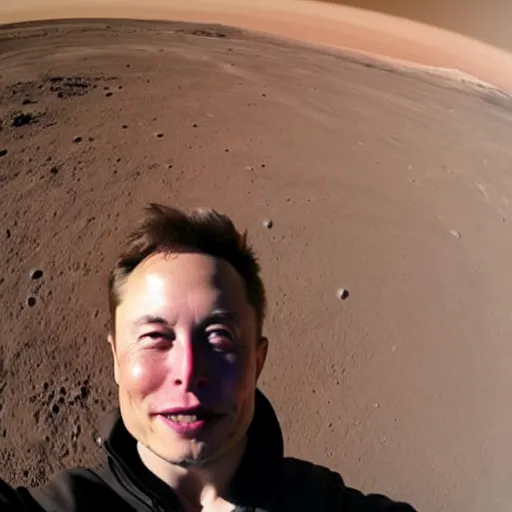 Prompt: Elon Musk taking a selfie on Mars. There is earth and dogecoin in background,