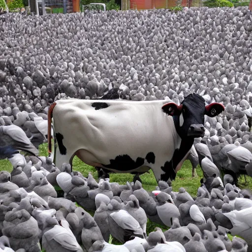 Prompt: a cow made of pigeons