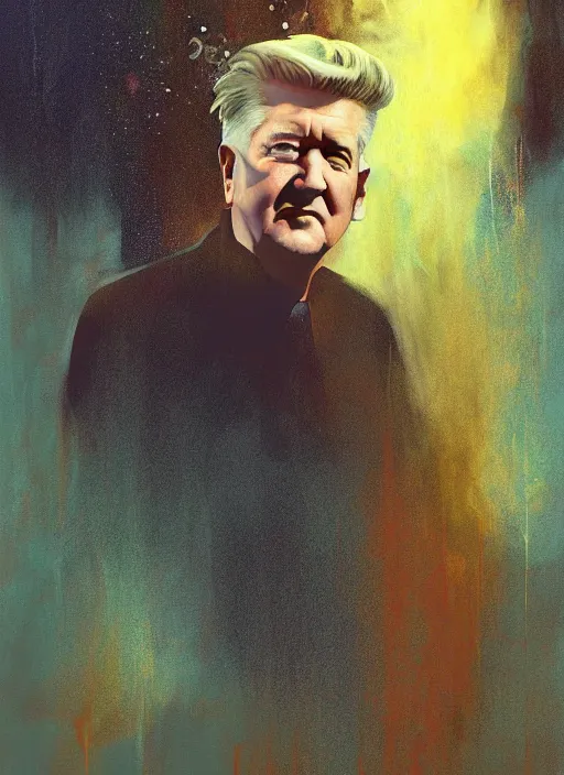 Prompt: a painting of david lynch in the water, poster art by chris moore, cg society contest winner, digital art, movie poster, cosmic horror, lovecraftian