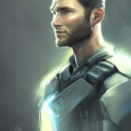 Image similar to portrait of a man by greg rutkowski, jedi commander, he looks like scott eastwood, wearing the tactical gear of the galactic alliance, star wars expanded universe, he is about 5 0 years old, highly detailed portrait, digital painting, artstation, concept art, smooth, sharp foccus ilustration, artstation hq