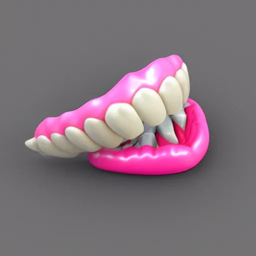 Prompt: a piece of 3 d pink dentures with wings, 4 k,