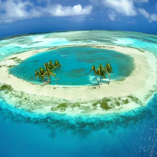 Prompt: Bikini Atoll is an island in the real-life Marshall Islands. In SpongeBob SquarePants, it is represented as a small island with three palm trees. It is the marker of where Bikini Bottom is located, Realistic, HDR, HDD, - n 9
