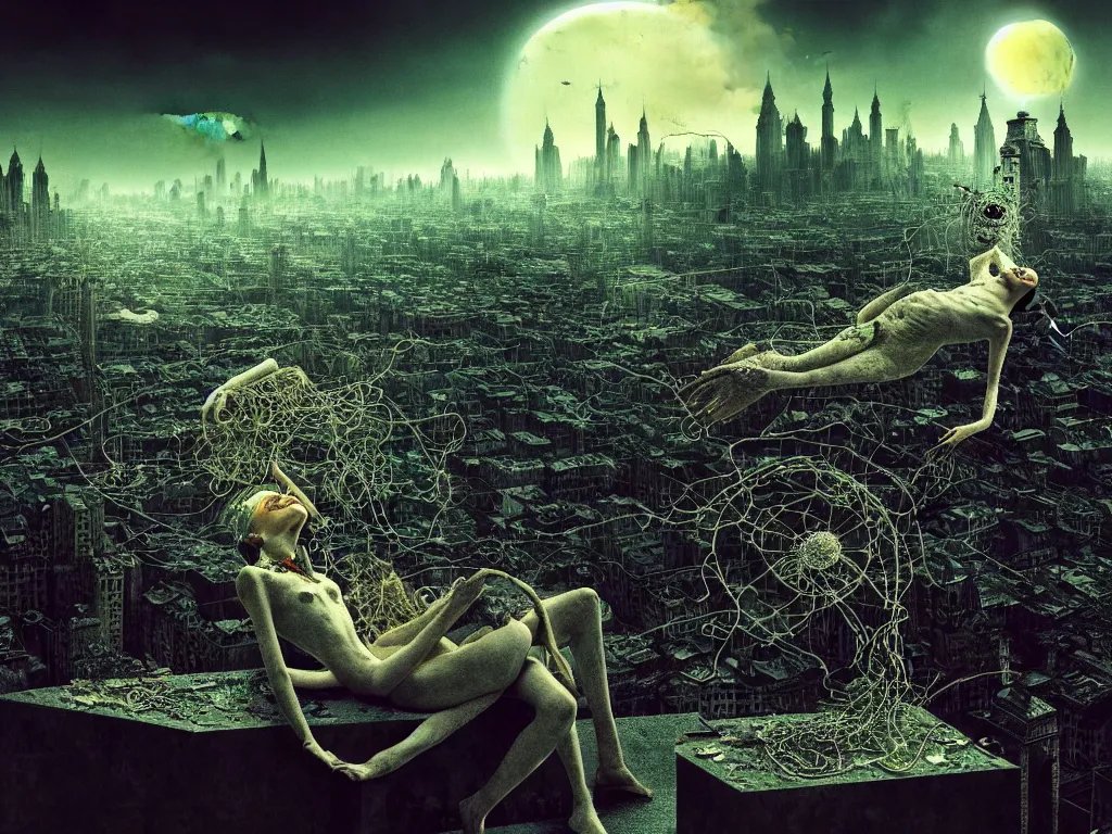 Image similar to highly detailed photo of living is the illusion of dying, trending on deviantart, neo surrealism, sharp focus, 4 k, a lot of little details, octane, masterpiece, art by max ernst