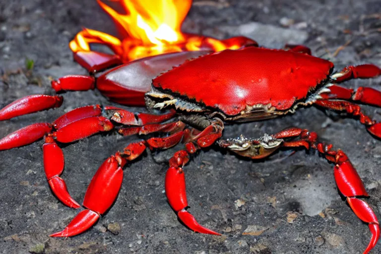 Image similar to crab - cosplay, in 2 0 1 2, bathed in the the glow of a fire, royalcore, crabcore, low - light photograph, photography by tyler mitchell