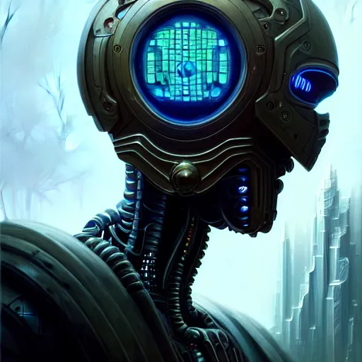 Image similar to low angle shot of a cyberpunk robot character, intricate, elegant, highly detailed, centered, digital painting, artstation, concept art, front shot, smooth, sharp focus, illustration, artgerm, Tomasz Alen Kopera, Peter Mohrbacher, donato giancola, Joseph Christian Leyendecker, WLOP, Boris Vallejo