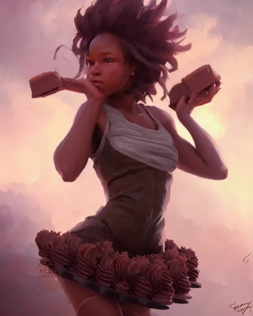 Prompt: a ( girl as personification of chocolate cupcake ), fantasy bakery, digital painting by greg rutkowski, artgerm, krenz cushart, laurie greasly, wlop, intricate, highly detailed!!, sharp focus, smooth, epic composition, joyful, unreal engine, masterpiece, 8 k