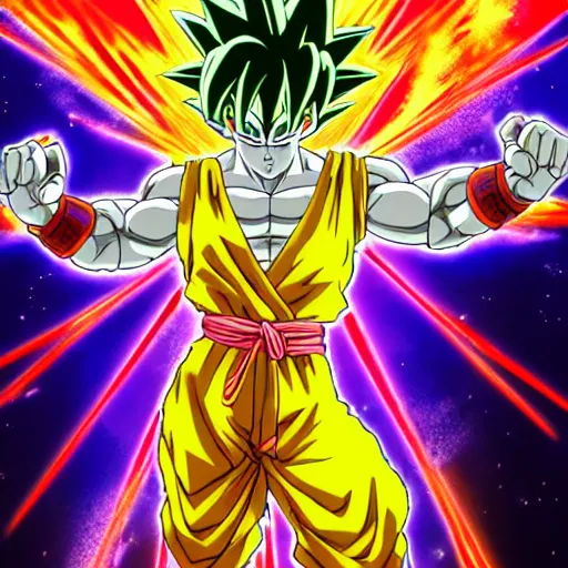 Prompt: 4K headshot of godlike tailed Saiyan with defined arms and open hands and bloody clothes with vibrantly colored giant mandala wings , intricate face , flawless anime cel animation by Kentaro Miura, psychedelic , highly detailed upper body , professionally post-processed , beautiful, scary, symmetry accurate features, epic, octane rendered, anime masterpiece, accurate
