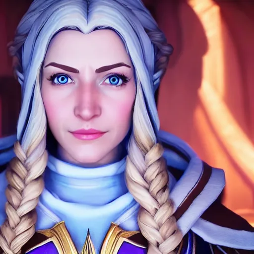 Prompt: realistic still of jaina proudmoore amazing details 8 k beautiful ultra realistic sharp focus cinematic lightening