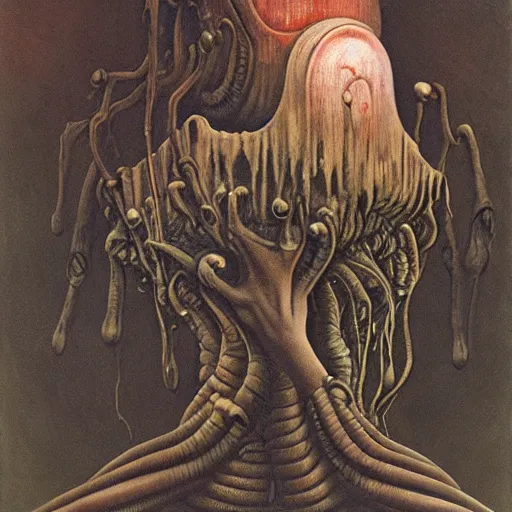 Image similar to eldritch lovecraftian steaming cup of coffee, sci-fi horror, Zdzisław Beksiński, H. R. Giger, Francis Bacon