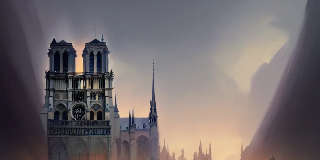 Image similar to notre dame, minimalistic design, pale colors, extremely detailed digital painting, in the style of fenghua zhong and ruan jia and jeremy lipking and peter mohrbacher, mystical colors, rim light, beautiful lighting, 8 k, stunning scene, raytracing, octane, trending on artstation