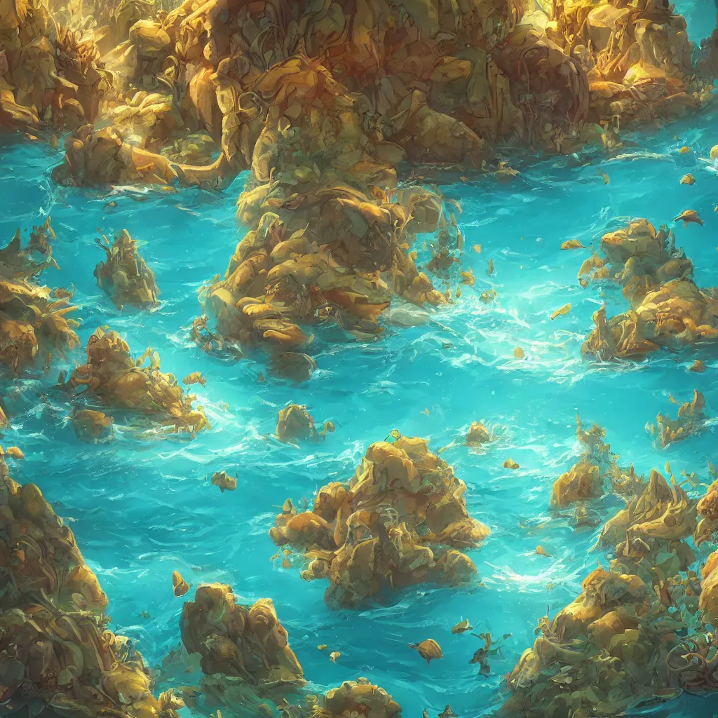 Image similar to a detailed illustration a idyllic underwater ocean scene by Alex Hirsch, trending on artstation, cgsociety, deviantart