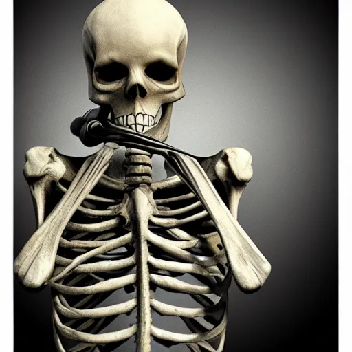 Image similar to bored skeleton, tired of his office work. realistic, ray tracing, renderr 3 d, artstation, masterpiece, hyper realism, sharp focus, dramatic light,