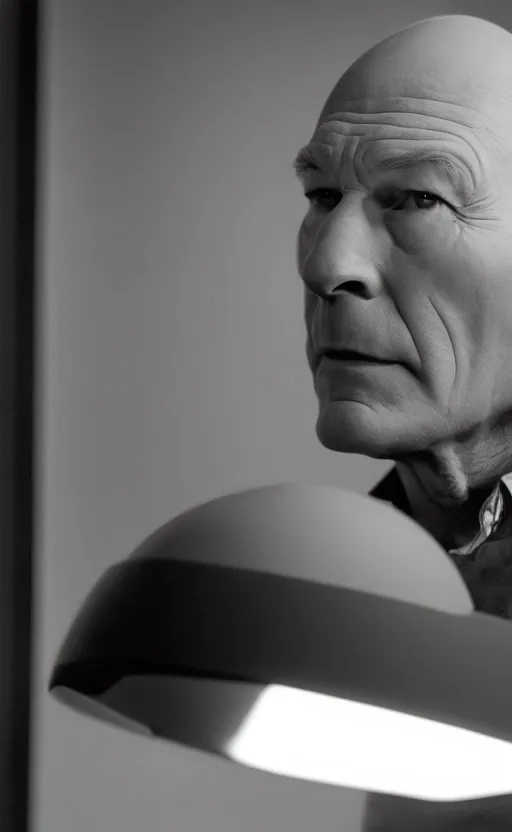 Prompt: Patrick Stewart as Professor X, backlit lighting, atmospheric