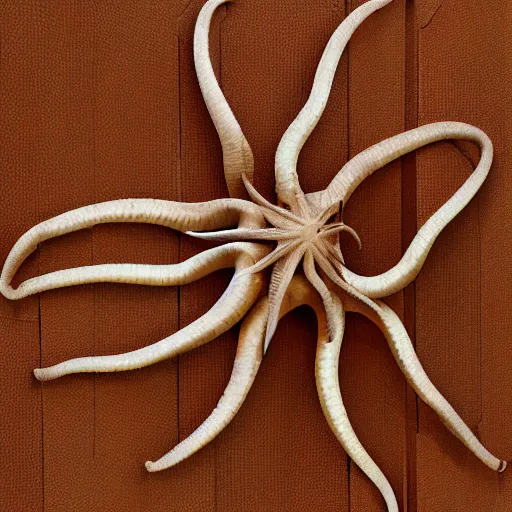 Image similar to cardboard cutout of tentacles, cut out of brown corrugated cardboard, realistic, cardboard cutout, flat, hyperrealistic photography