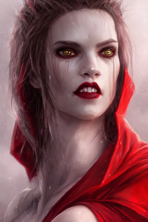 Prompt: vampire red riding hood, d & d, fantasy, portrait, highly detailed, headshot, digital painting, trending on artstation, concept art, sharp focus, illustration, art by artgerm and greg rutkowski and magali villeneuve