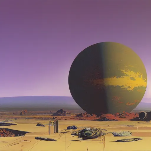 Image similar to post apocalyptic planet by syd mead